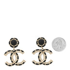 Chanel Lambskin CC Chain Drop Earrings Black Gold