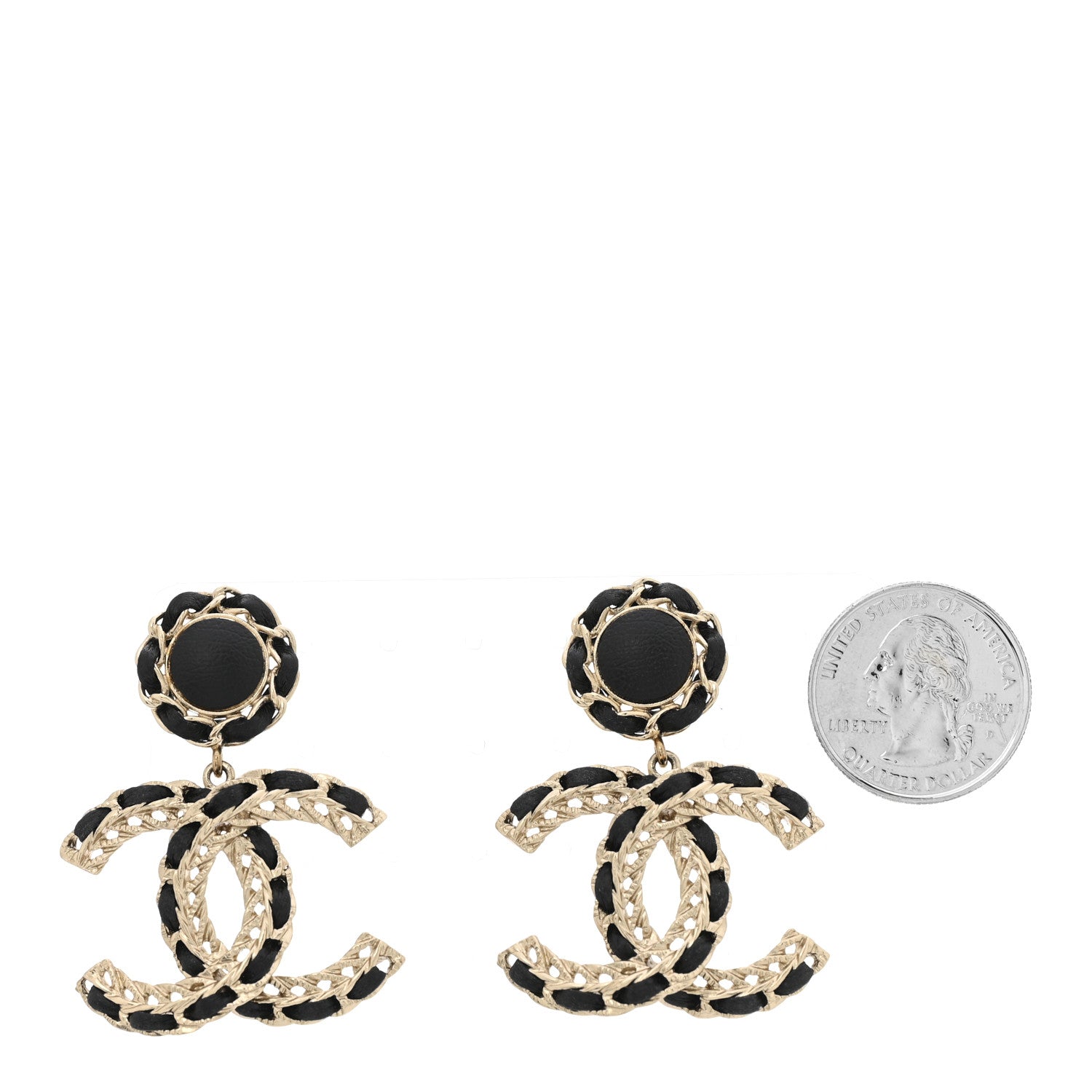 Chanel Lambskin CC Chain Drop Earrings Black Gold
