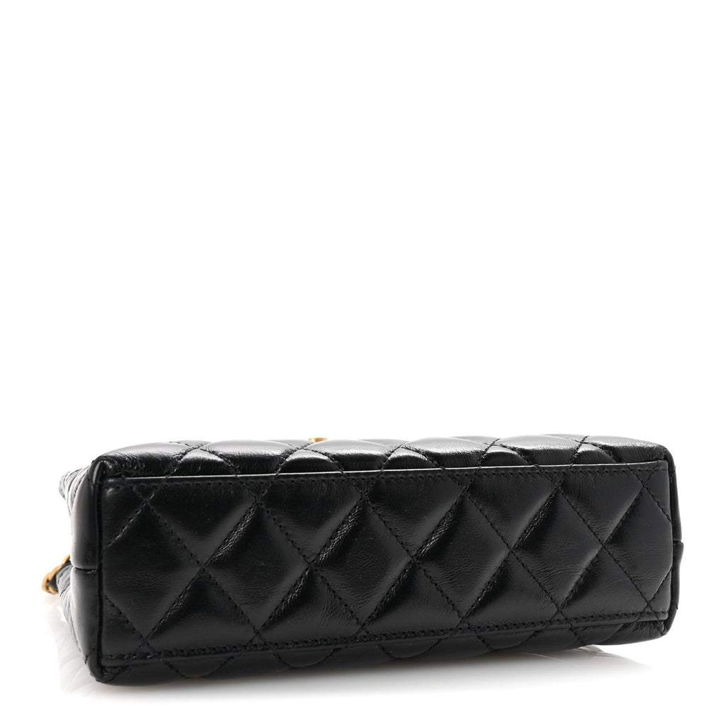 Chanel Shiny Aged Calfskin Quilted Nano Kelly Shopper Black