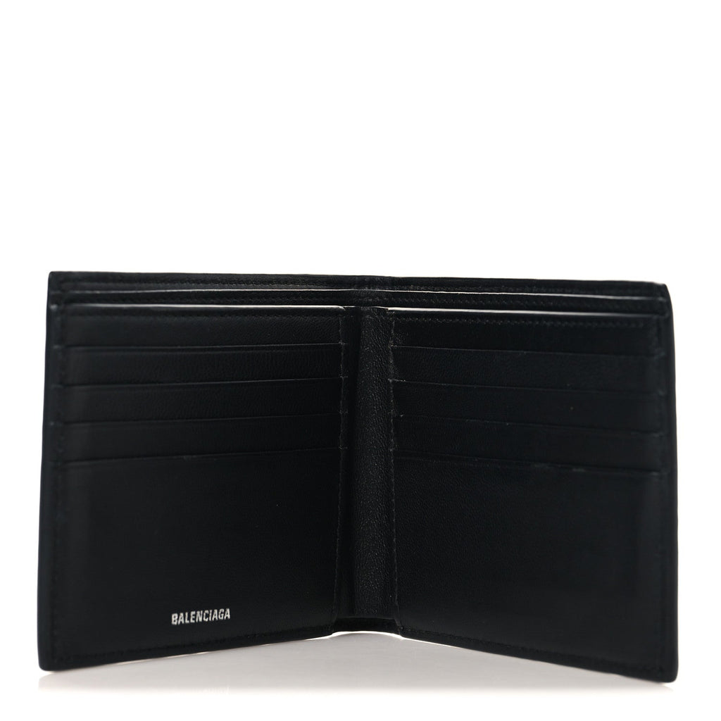 Balenciaga Calfskin BB Monogram Embossed Bi-Fold Wallet Black White