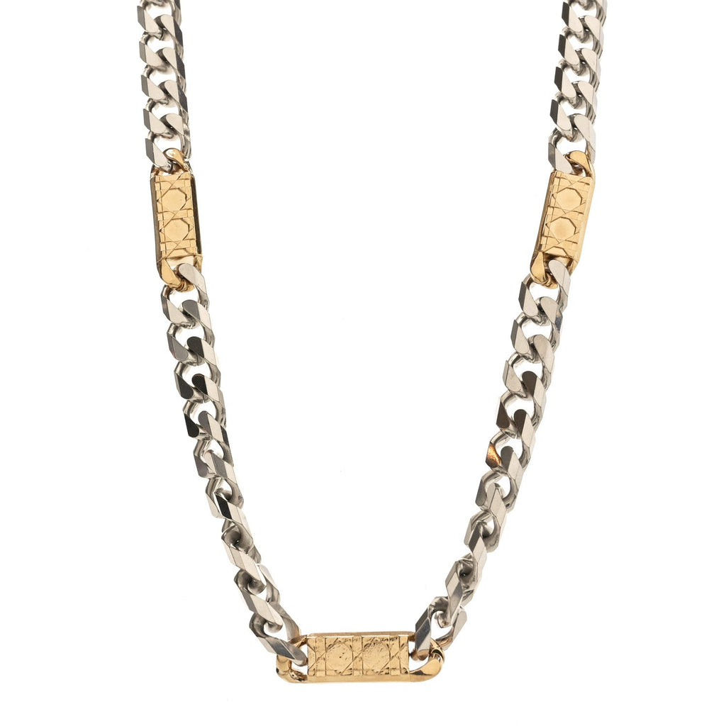 Christian Dior Metal Cannage Chain Link Necklace Gold Silver