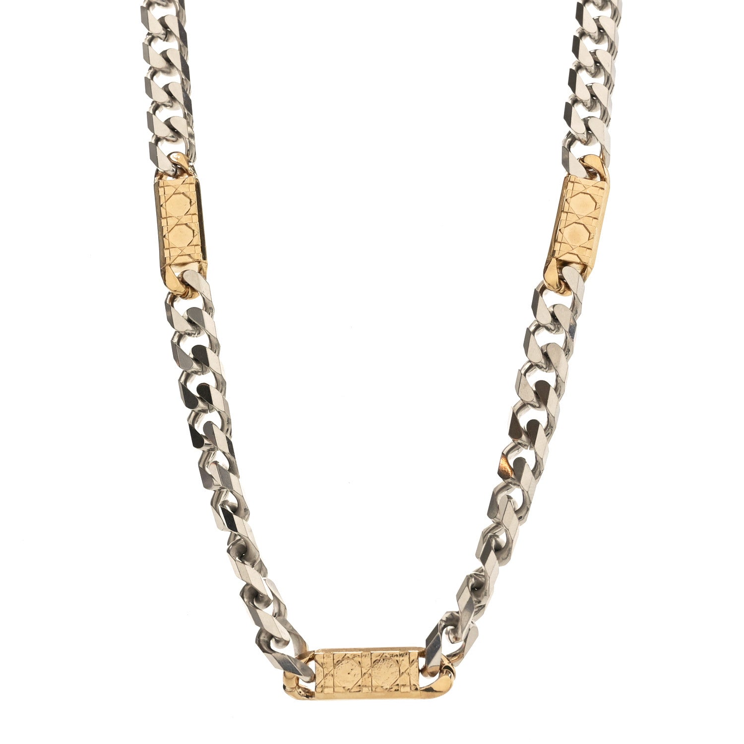 Christian Dior Metal Cannage Chain Link Necklace Gold Silver