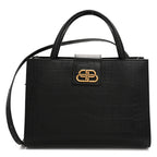 Balenciaga Calfskin Crocodile Embossed Medium Sharp Tote Black