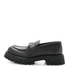 Gucci Piuma Calfskin Embossed Womens Platform Lug Sole Loafers 40 Black