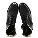 Fendi Calfskin Stretch Fabric Rockoko Biker Boots 36 Tobacco Black Marino