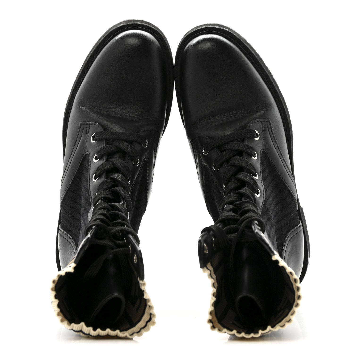 Fendi Calfskin Stretch Fabric Rockoko Biker Boots 36 Tobacco Black Marino
