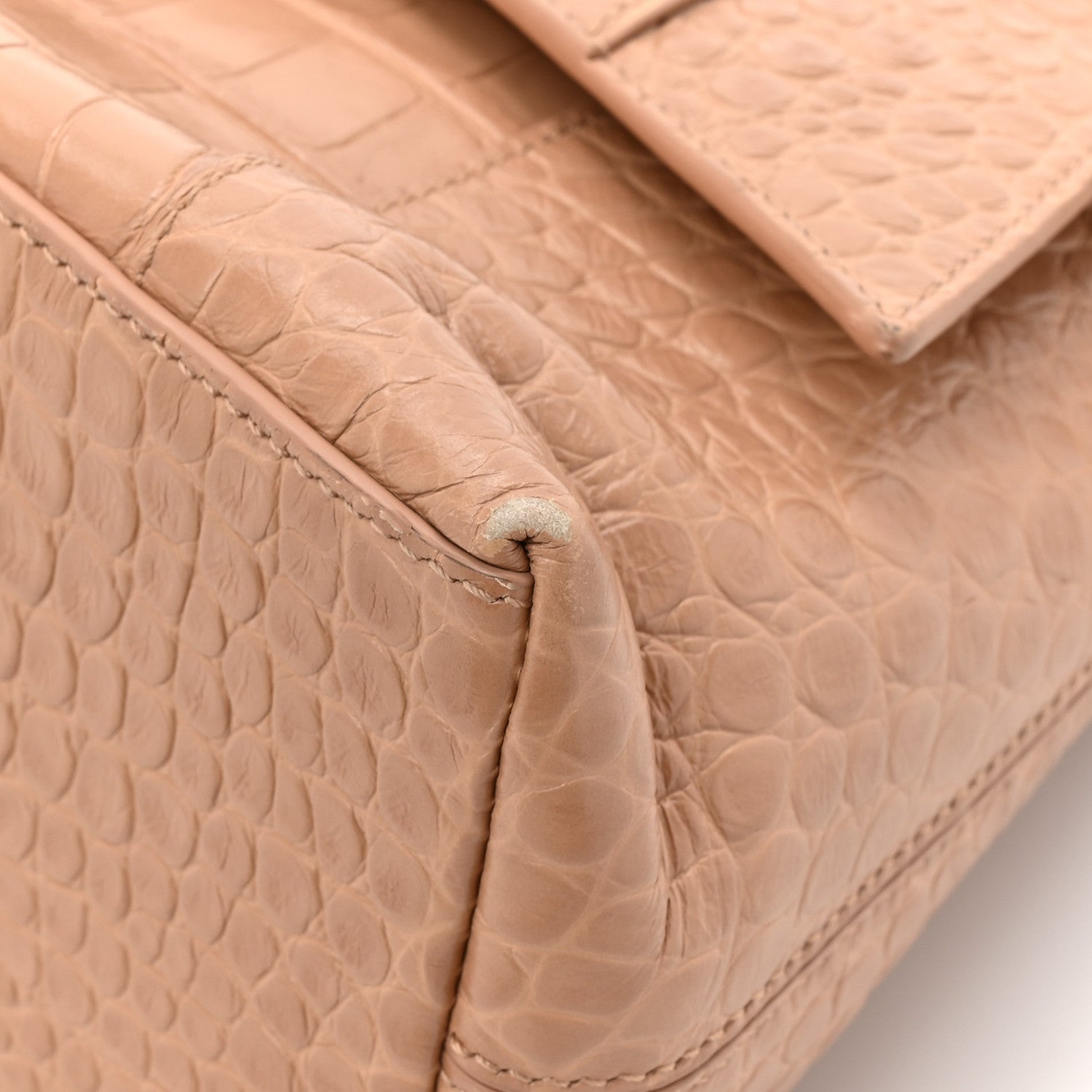 Balenciaga Extra Supple Calfskin Crocodile Embossed Small Downtown Shoulder Bag Nude Beige