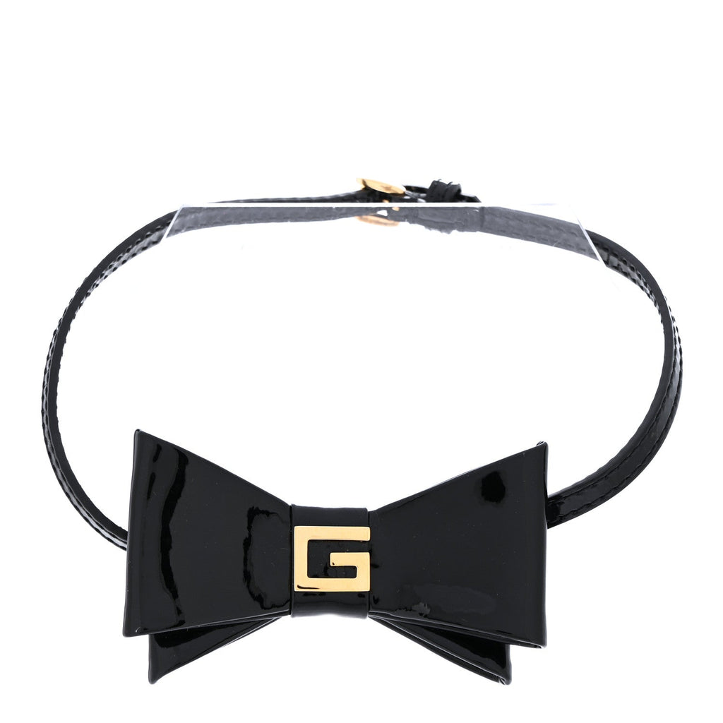 Gucci Patent G Bow Choker Necklace Black Gold