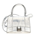 Balenciaga Metallic Calfskin Crocodile Embossed Hourglass Top Handle Bag Mini Silver