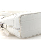 Balenciaga Calfskin Logo Crocodile Embossed Mini Ville Top Handle Bag White Black