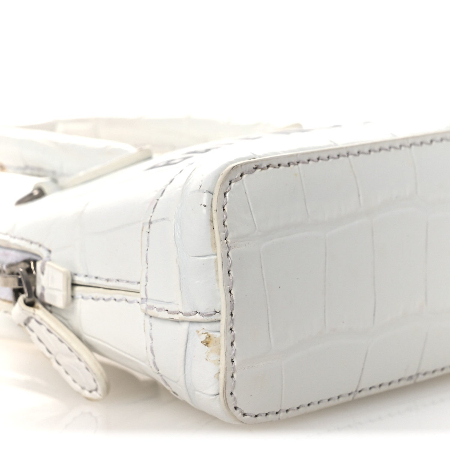 Balenciaga Calfskin Logo Crocodile Embossed Mini Ville Top Handle Bag White Black