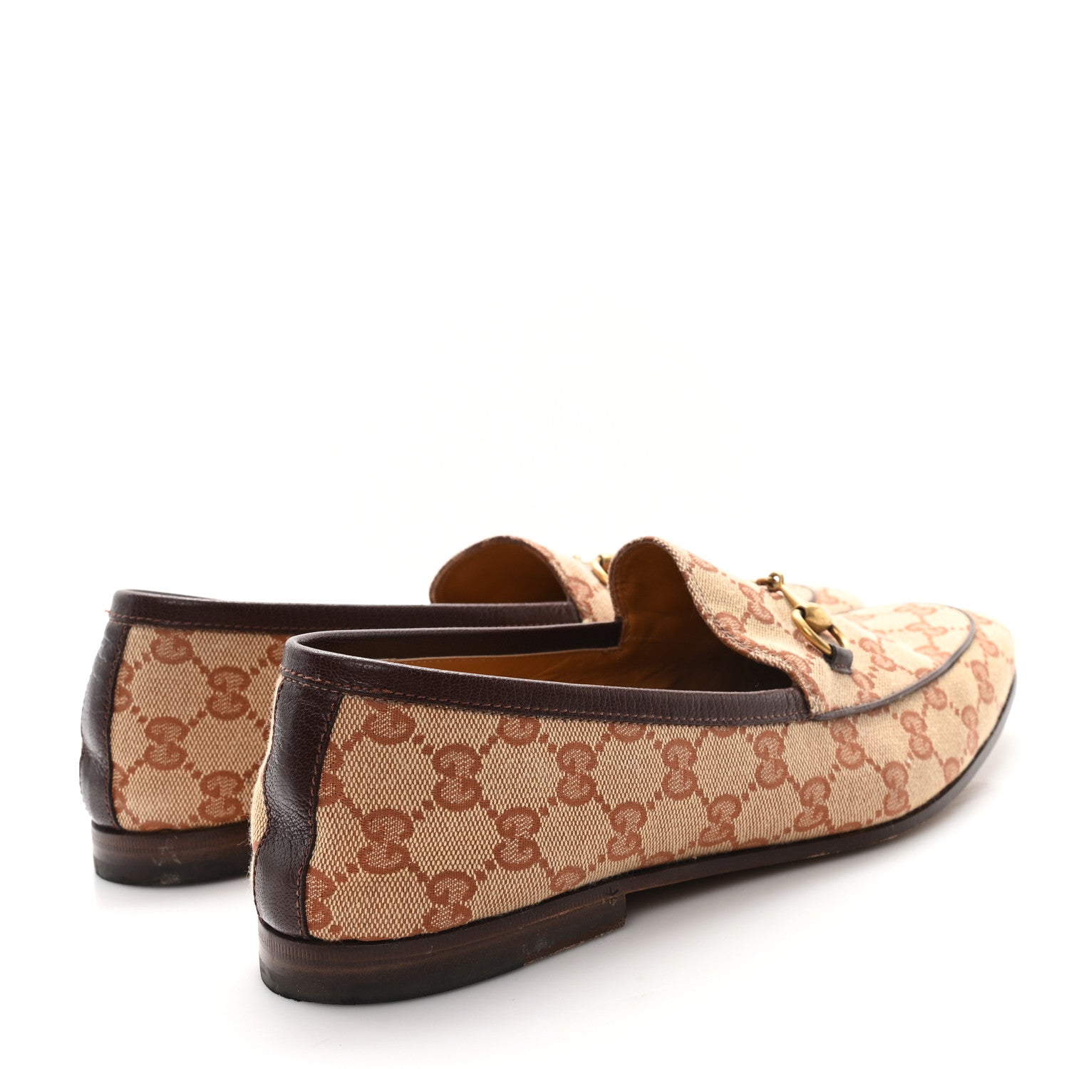 Gucci Canvas GG Monogram Horsebit Mens Jordaan Loafers 9.5 Beige Ruggine Light Brown