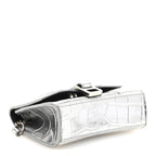 Balenciaga Metallic Calfskin Crocodile Embossed Hourglass Chain Cardholder Silver