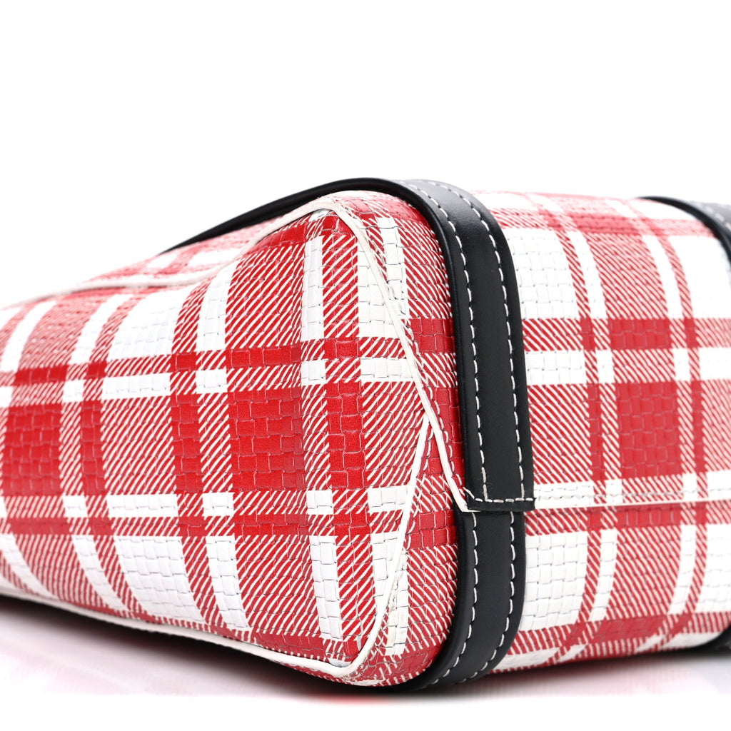 Balenciaga Calfskin Embossed Plaid North-South Small Barbes Shopper Tote Red