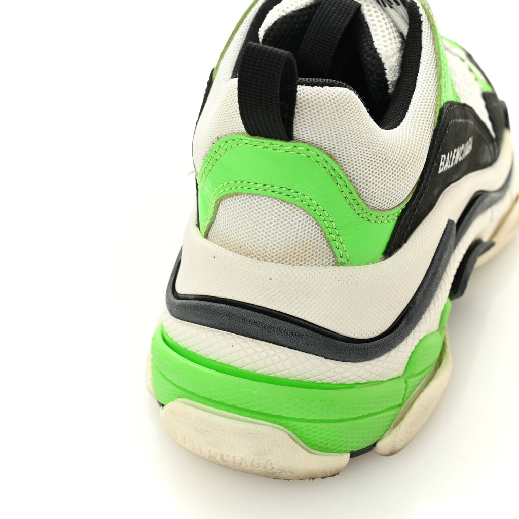 Balenciaga Fabric Mesh Womens Triple S Sneakers 37 White Green Fluo Black