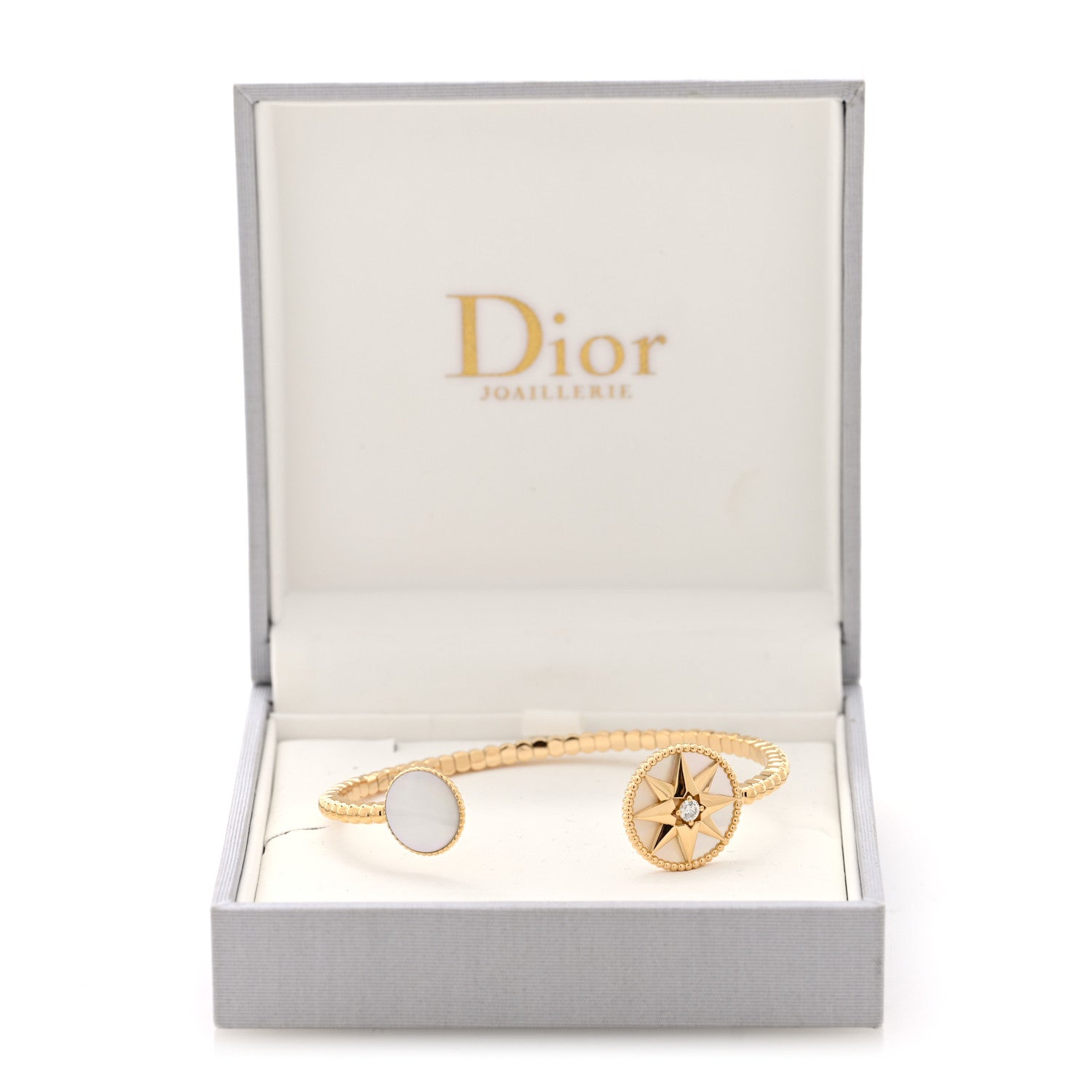 Christian Dior 18K Yellow Gold Diamond Mother of Pearl Rose Des Vents Cuff Bracelet
