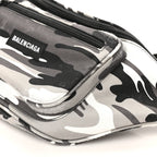 Balenciaga Distressed Nylon Canvas Camo Logo Explorer Beltpack Black White Gray