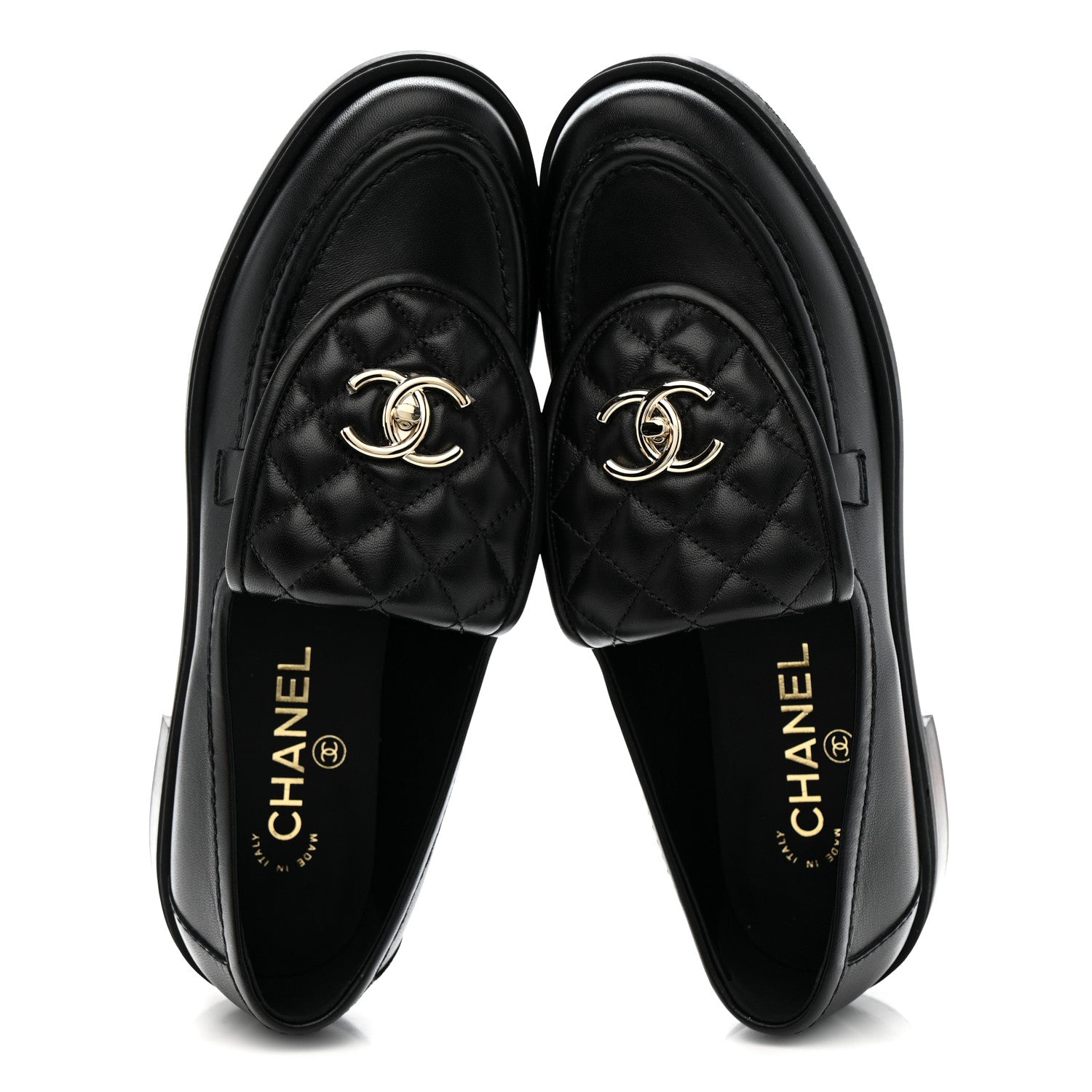 Chanel Lambskin Quilted CC Turnlock Loafers 39.5 Black