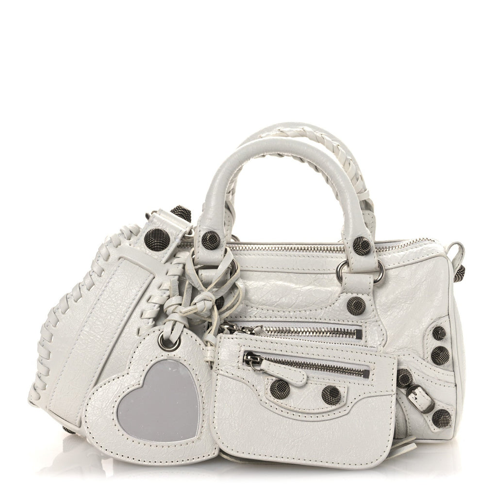 Balenciaga Agneau Arena Mini Le Cagole Duffle Crossbody Bag Optic White