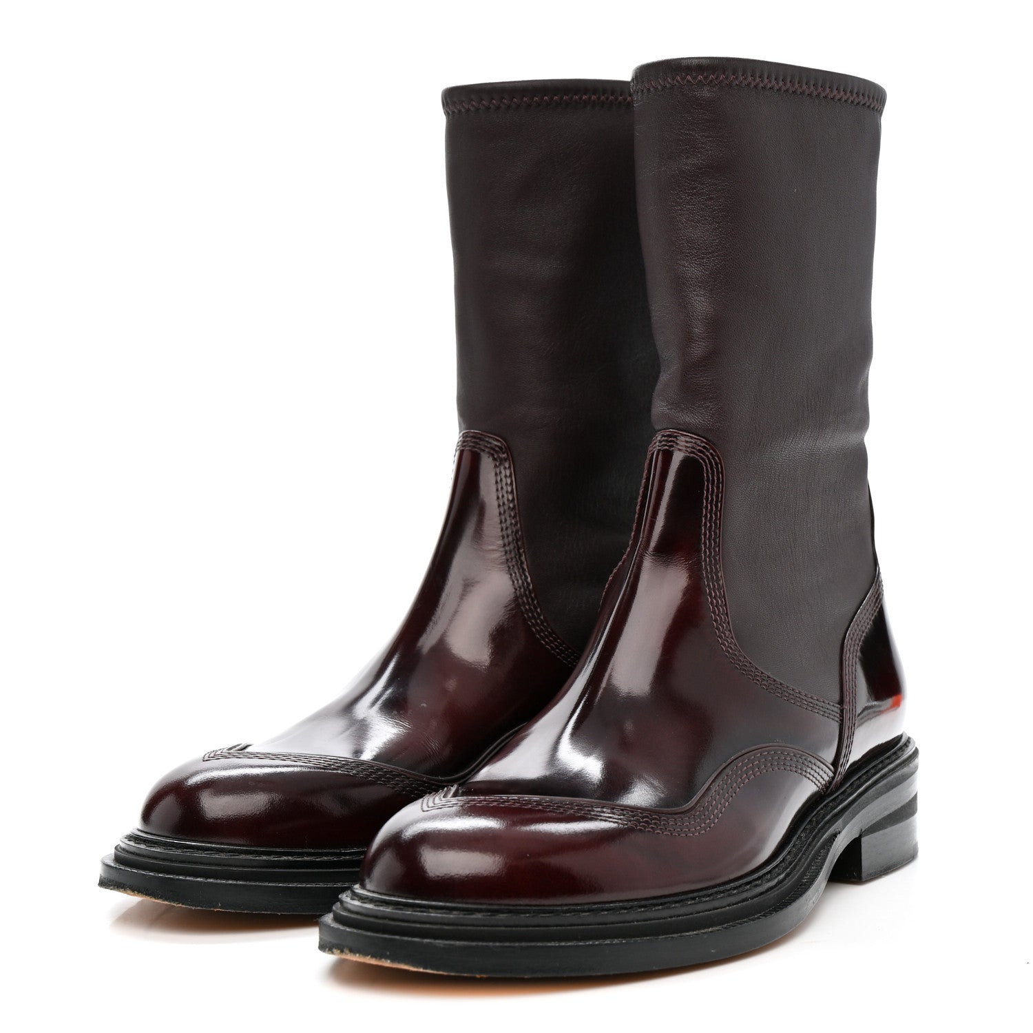 Loewe Patent Lambskin Chelsea Stretch Boots 37 Burgundy