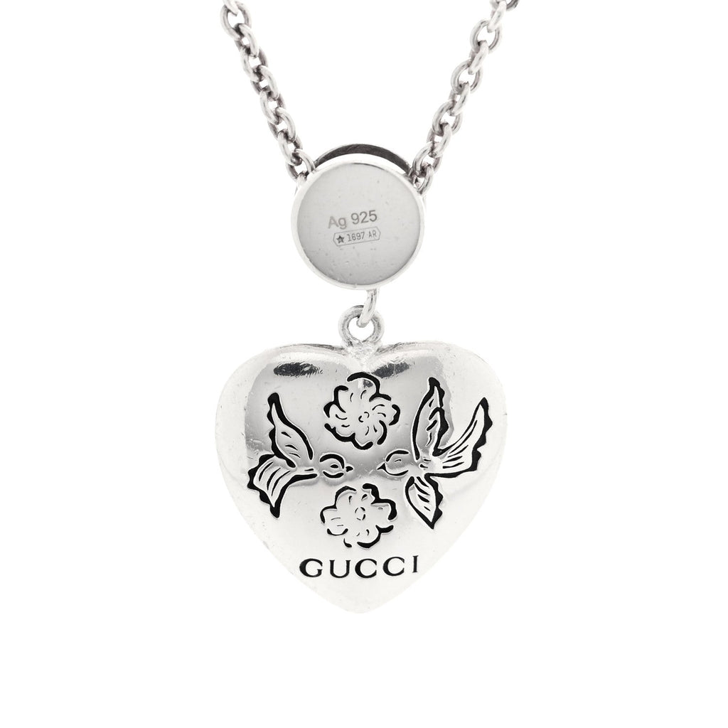 Gucci Sterling Silver Cubic Zirconia Blind For Love Pendant Necklace Pink Blue