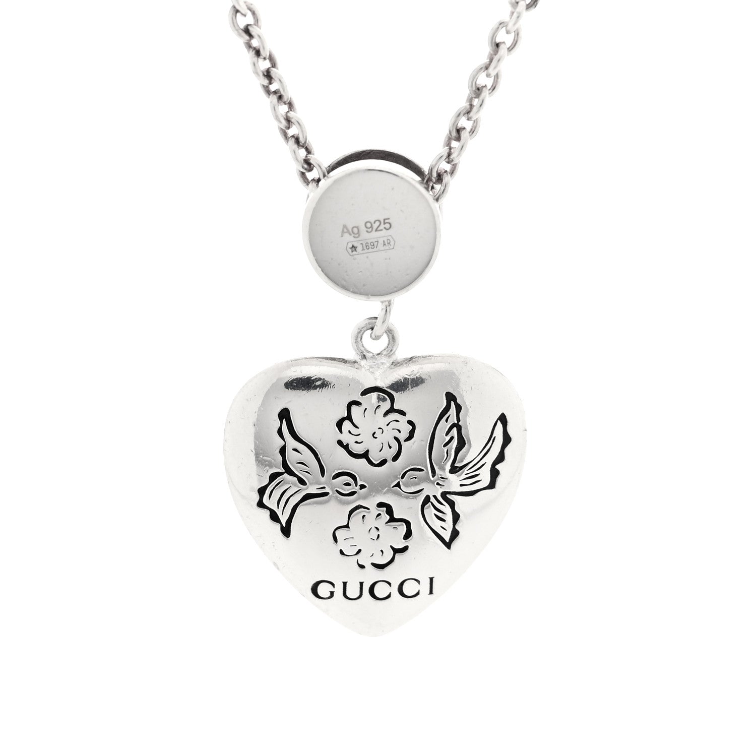 Gucci Sterling Silver Cubic Zirconia Blind For Love Pendant Necklace Pink Blue