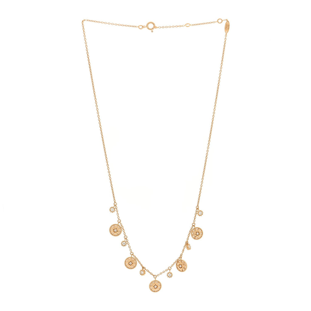 Christian Dior 18K Yellow Gold Diamond Mother of Pearl Rose Des Vents 5-Station Necklace