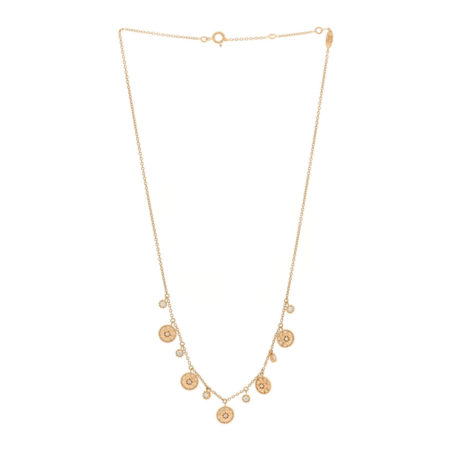 Christian Dior 18K Yellow Gold Diamond Mother of Pearl Rose Des Vents 5-Station Necklace