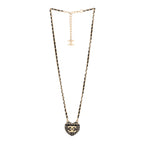 Chanel Tweed Lambskin CC Heart Locket Necklace Gold Black Beige