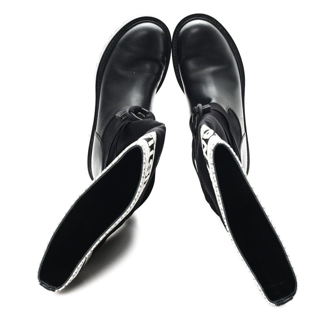 Christian Dior Calfskin Technical Fabric D-Major Boots 39 Black White