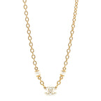 Chanel Metal Enamel CC Necklace Gold White