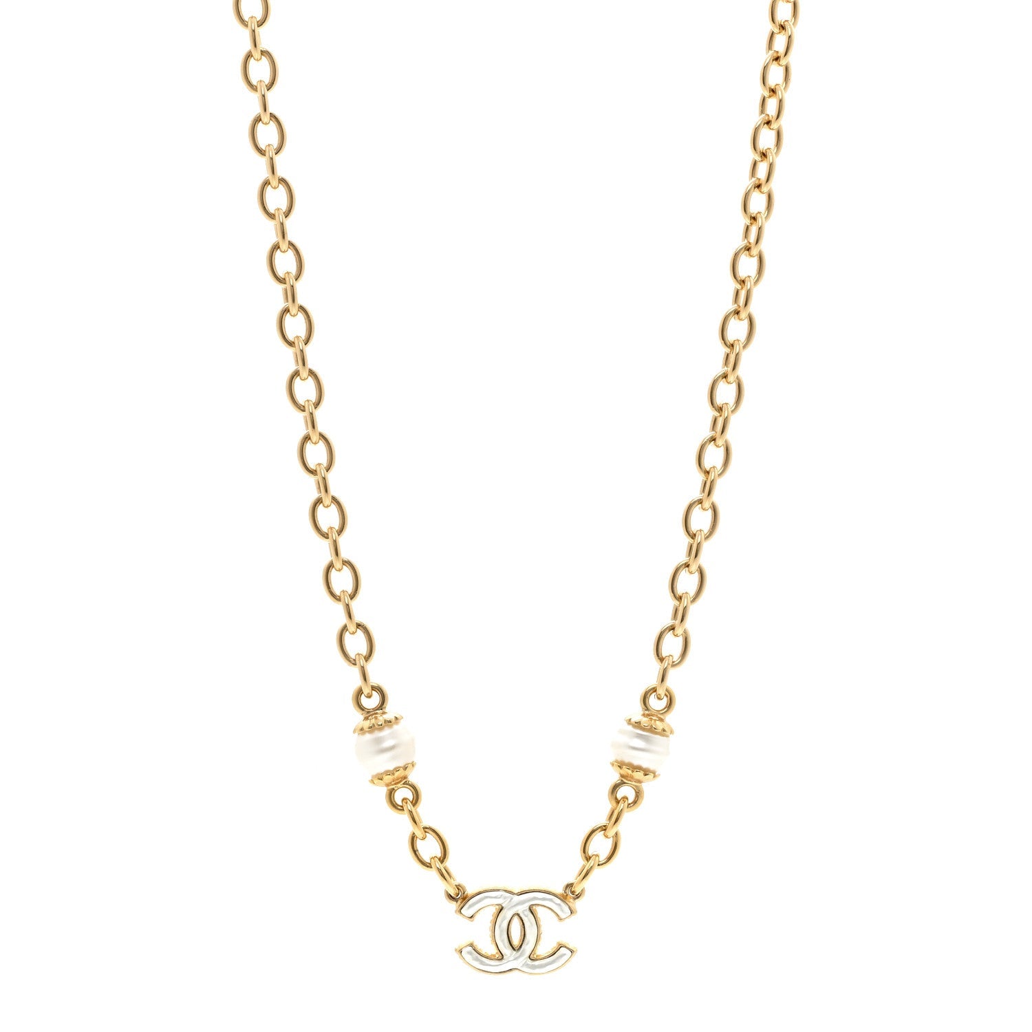 Chanel Metal Enamel CC Necklace Gold White