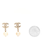 Chanel Crystal Pearl CC Drop Earrings Gold