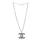 Chanel Enamel Pearl CC Charms Pendant Necklace Black White Gold