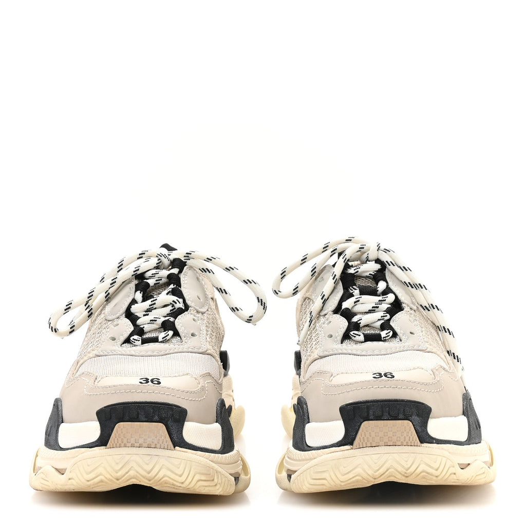 Balenciaga Fabric Mesh Womens Triple S Sneakers 36 Beige Black