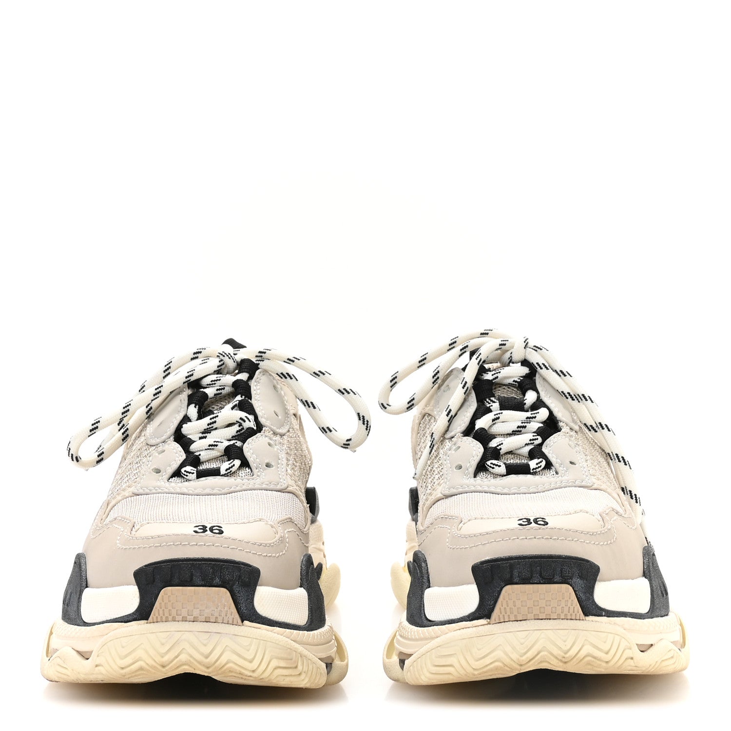 Balenciaga Fabric Mesh Womens Triple S Sneakers 36 Beige Black