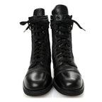 Chanel Calfskin Quilted Lace Up Combat Boots 36.5 Black