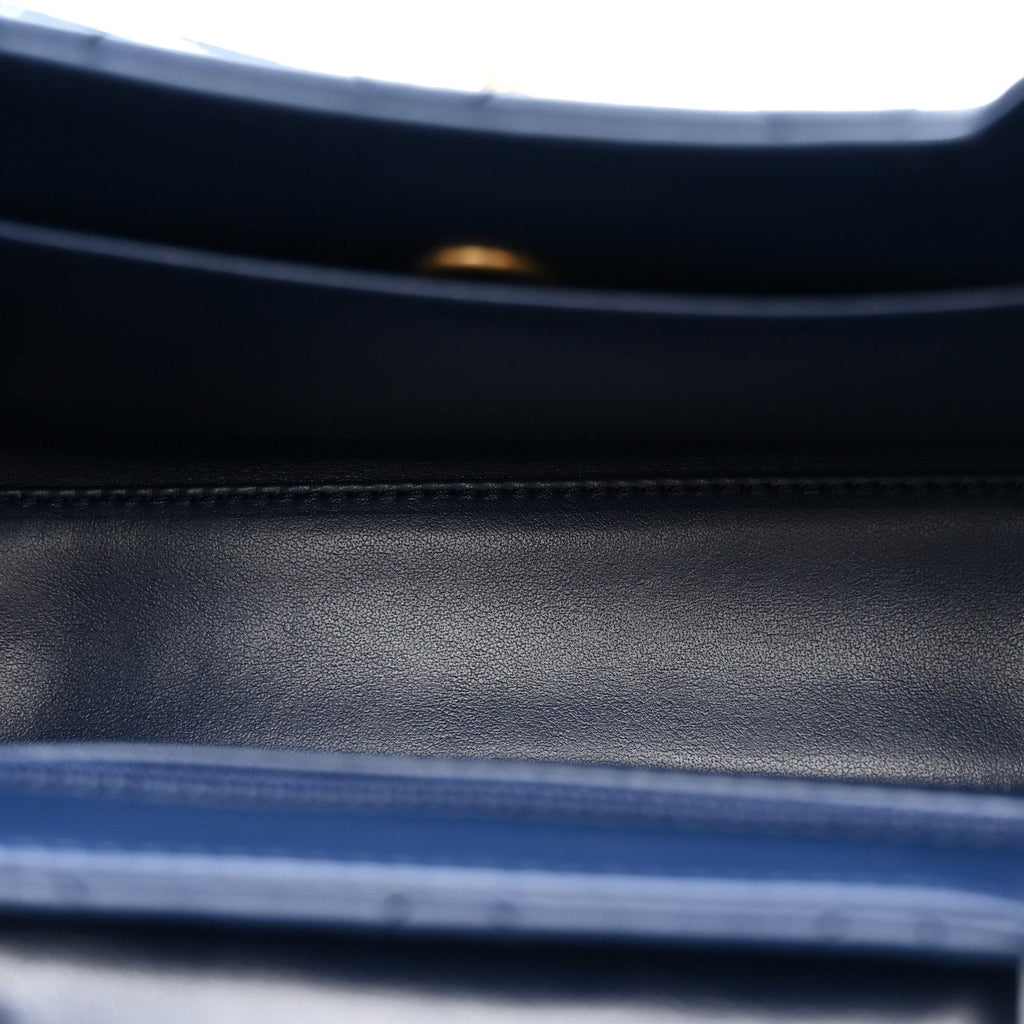 Chanel Shiny Aged Calfskin Quilted Nano Kelly Shopper Dark Blue