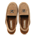 Chanel Suede Calfskin CC Slingback Loafers 35 Dark Beige