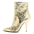 Saint Laurent Metallic Crinkled Polyurethane Calfskin Kiki Pointed Toe Ankle Boots 38 Gold
