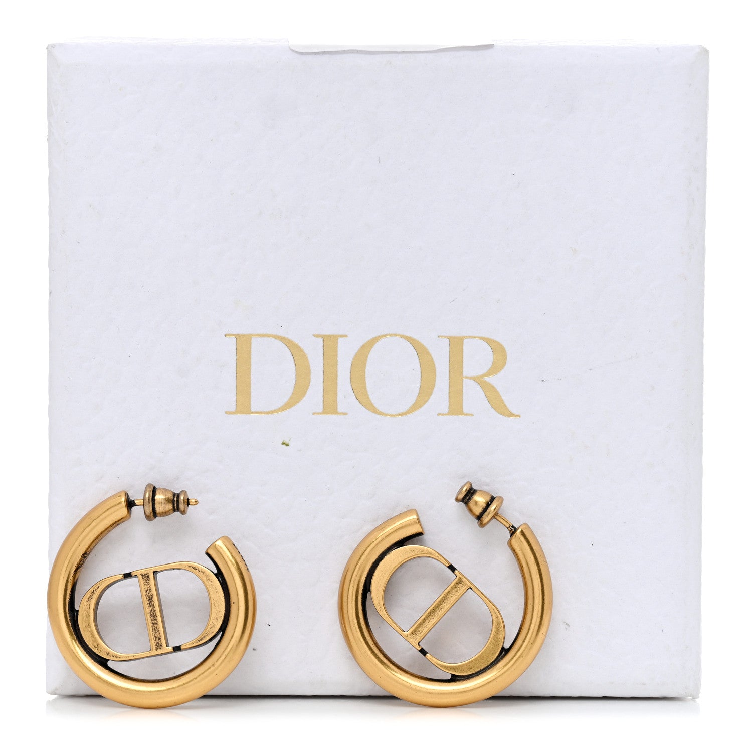 Christian Dior Metal 30 Montaigne Hoop Earrings Aged Gold