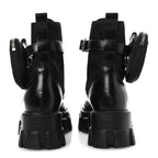 Prada Spazzolato Rois Nylon Metal Triangle Logo Monolith Pouch Pocket 55mm Boots 37 Black