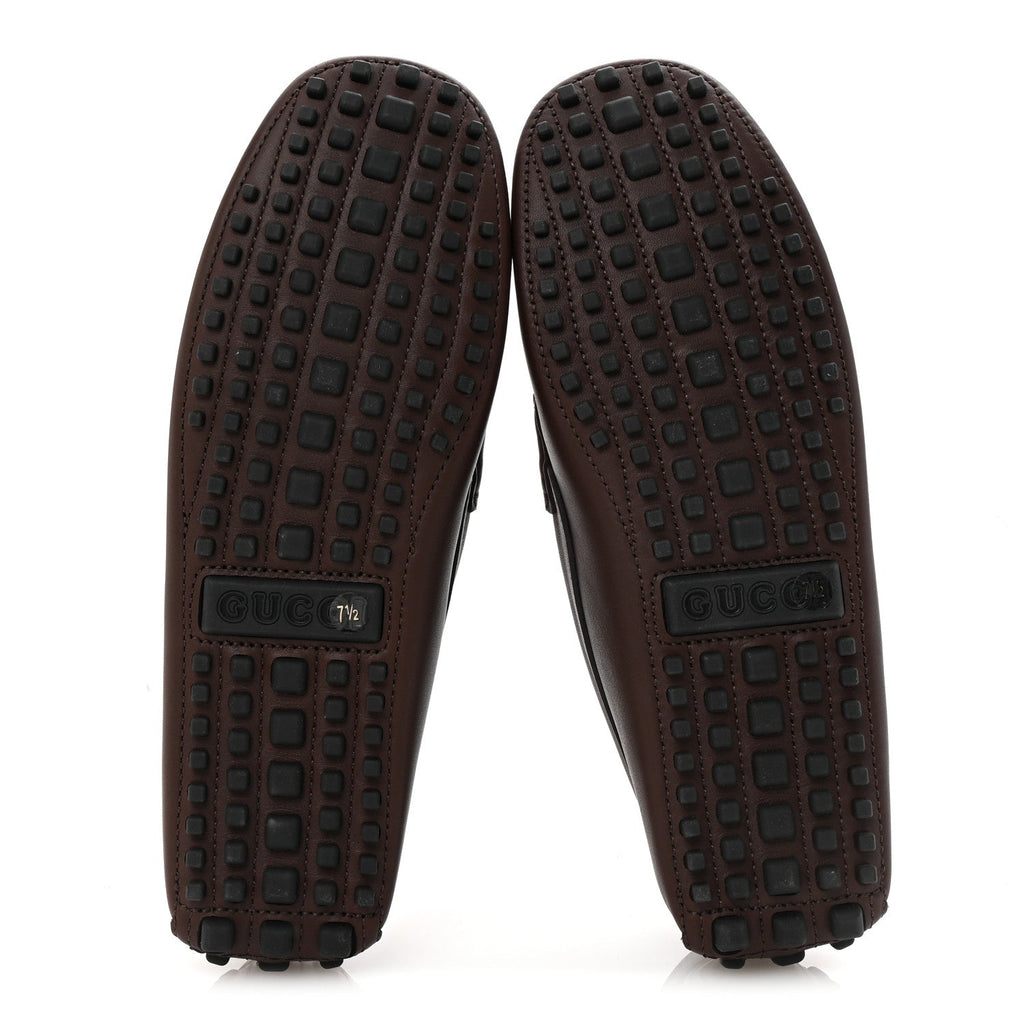 Gucci Soft Clove Calfskin Web Mens Horsebit Driver Loafers 7.5 Cocoa