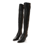 Fendi Nappa Microfiber Fabric FF Rockoko Thigh High Boots 37 Ebano Tobacco Black