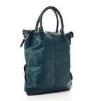Balenciaga Agneau Classic Silver Hardware Square Tote Bleu Mineral