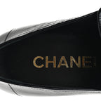 Chanel Shiny Calfskin Logo Loafers 36.5 Black