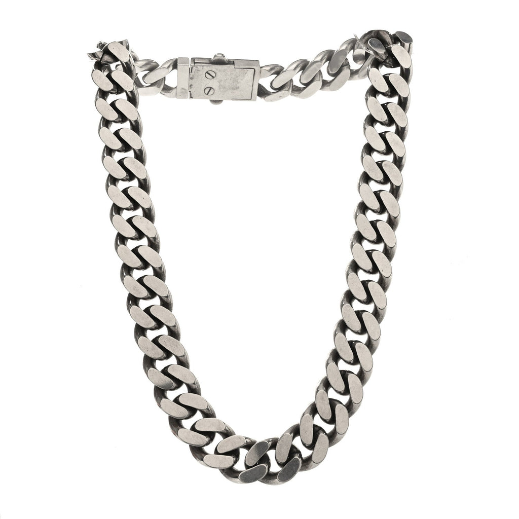 Saint Laurent Metal Curb Chain Necklace Oxidized Silver