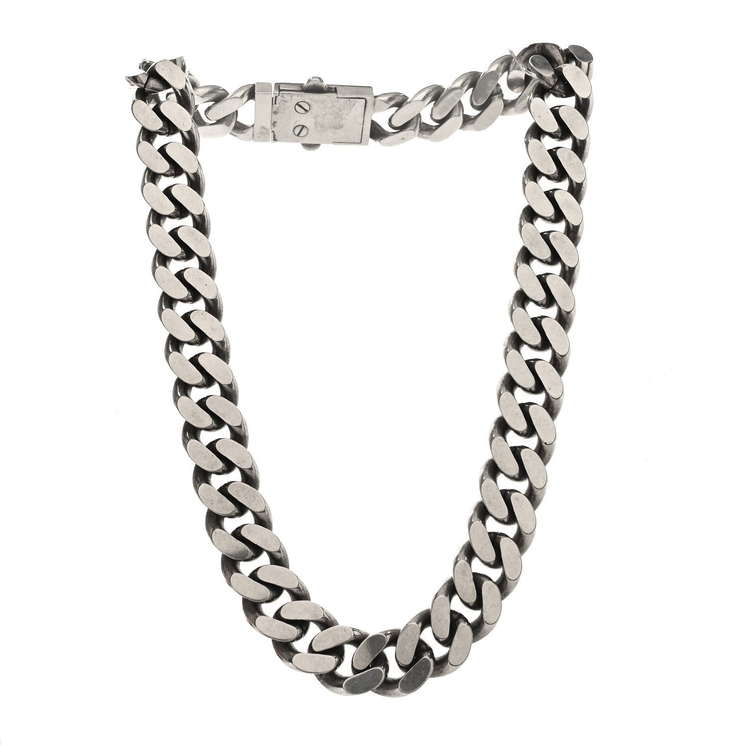 Saint Laurent Metal Curb Chain Necklace Oxidized Silver