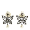 Christian Dior Crystal Pearl Butterfly Drop Earrings Silver