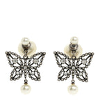 Christian Dior Crystal Pearl Butterfly Drop Earrings Silver